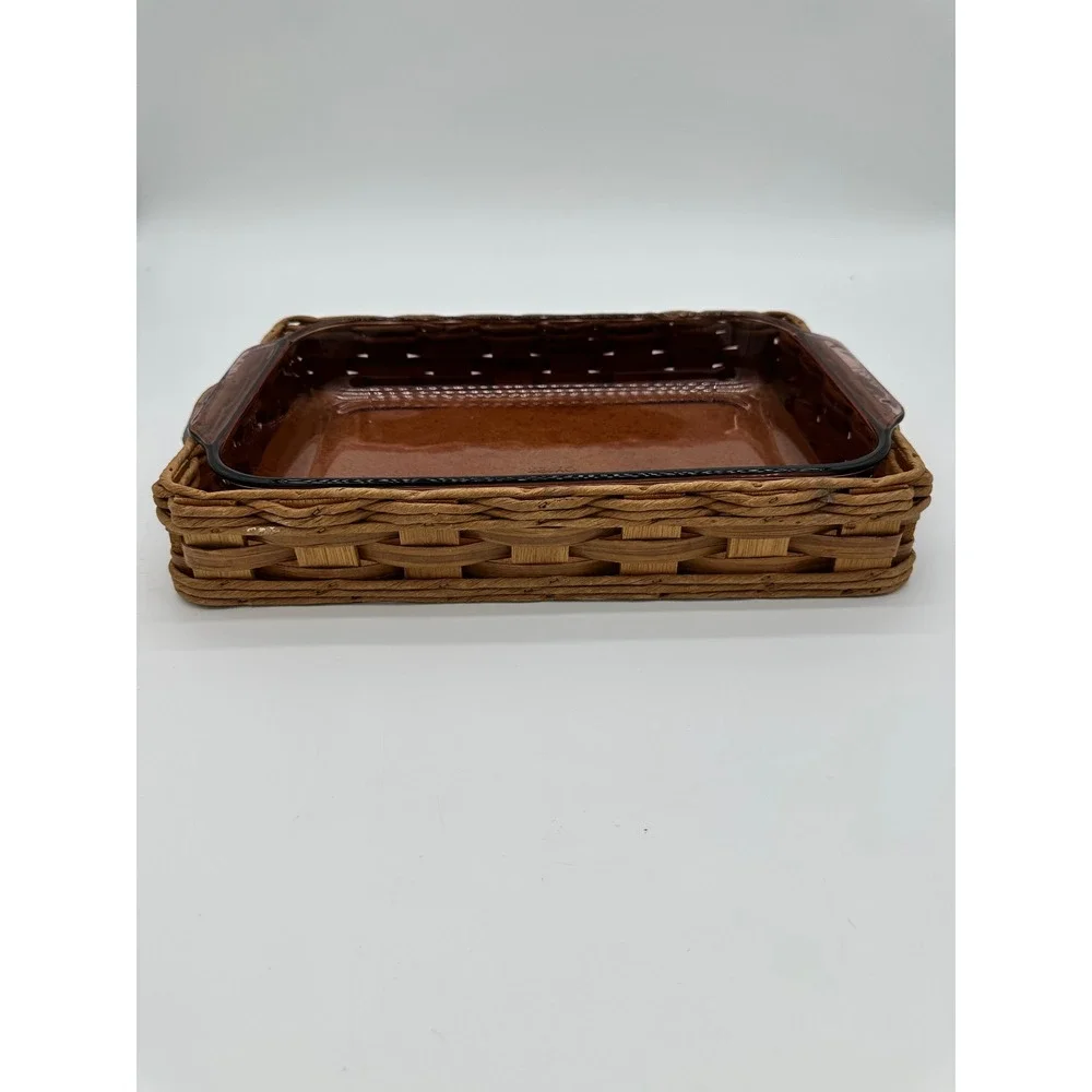 Pyrex Baking Dish with Basket Carrier Vintage Vision Cranberry Glass 233 3qt